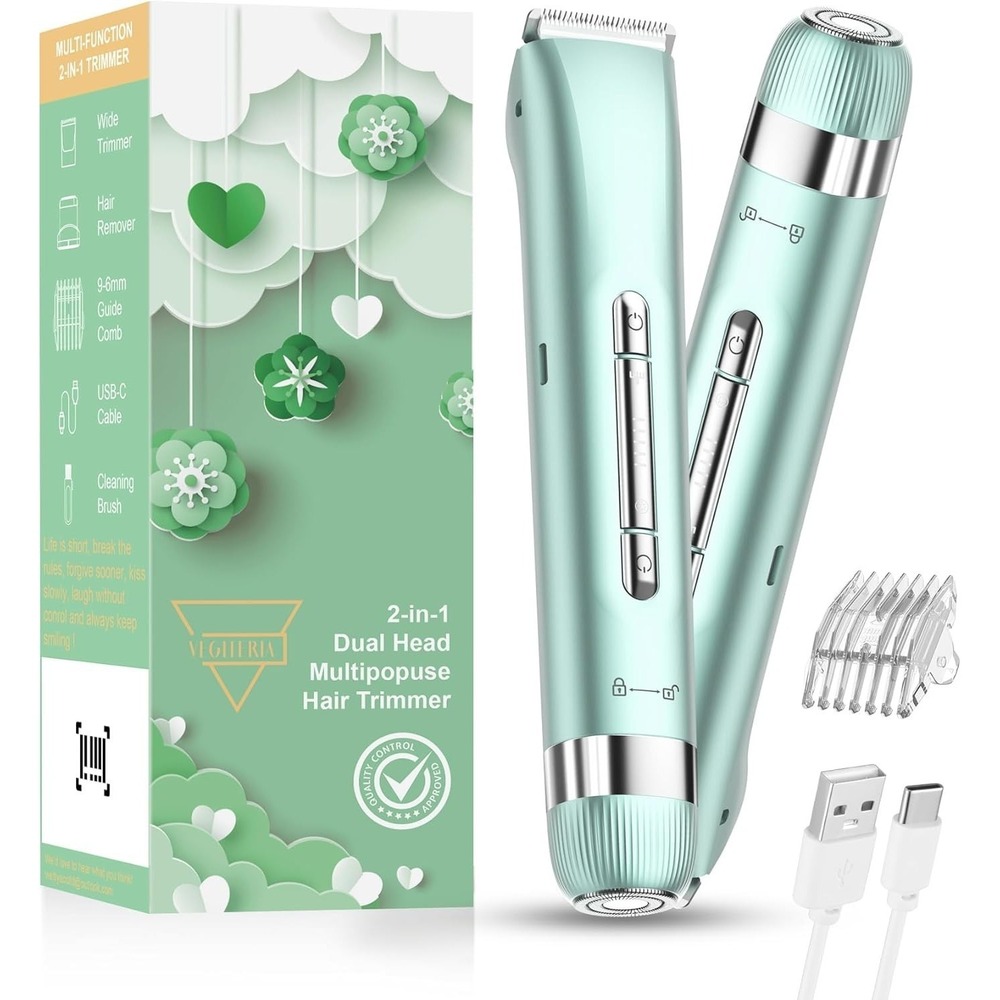 2 in 1‎ Women Electric Trimmer Bikini, Facial, Leg, Underarm Waterproof USB NIB